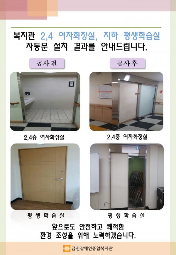 2,4층 여자화장실, 지하평생학습실 자동문 설치