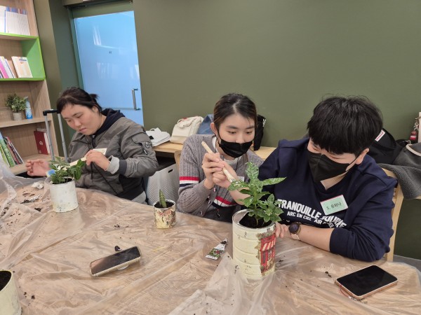 리사이클화분에 식물을 심는 모습