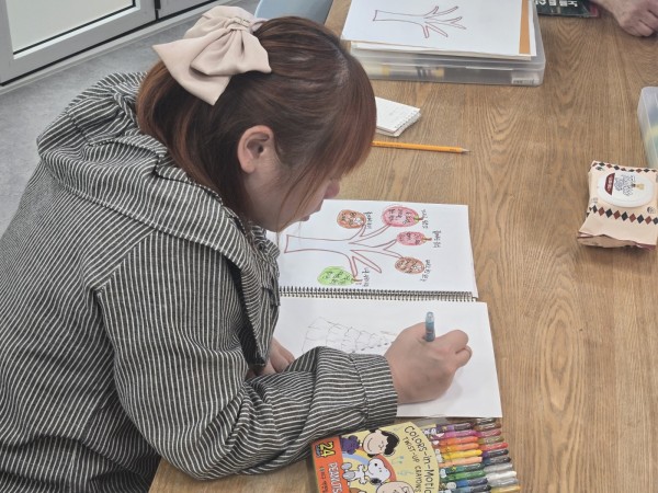 드레스를 입었을 때를 그림으로 표현하는 모습