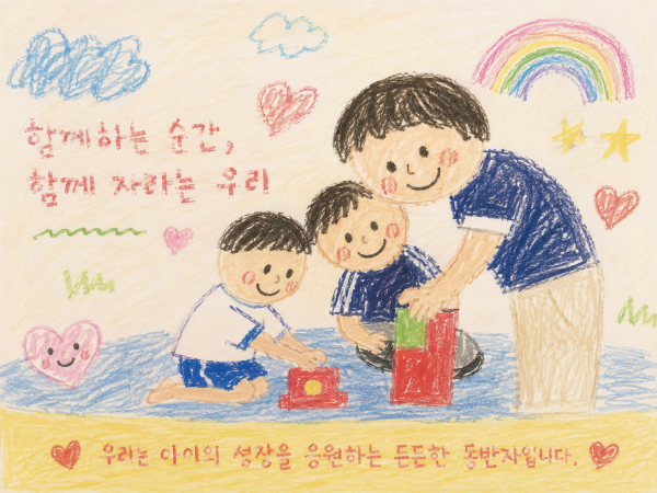 발달평가에 같이 참여하는 보호자의 모습을 그린 그림