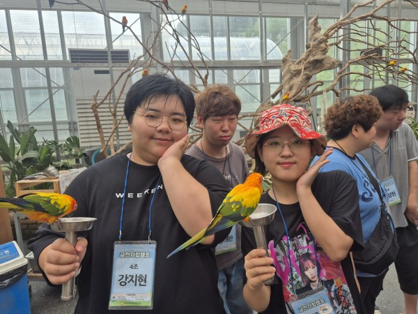 베고니아 새정원에서 손에 새를 들고 있는 이용자